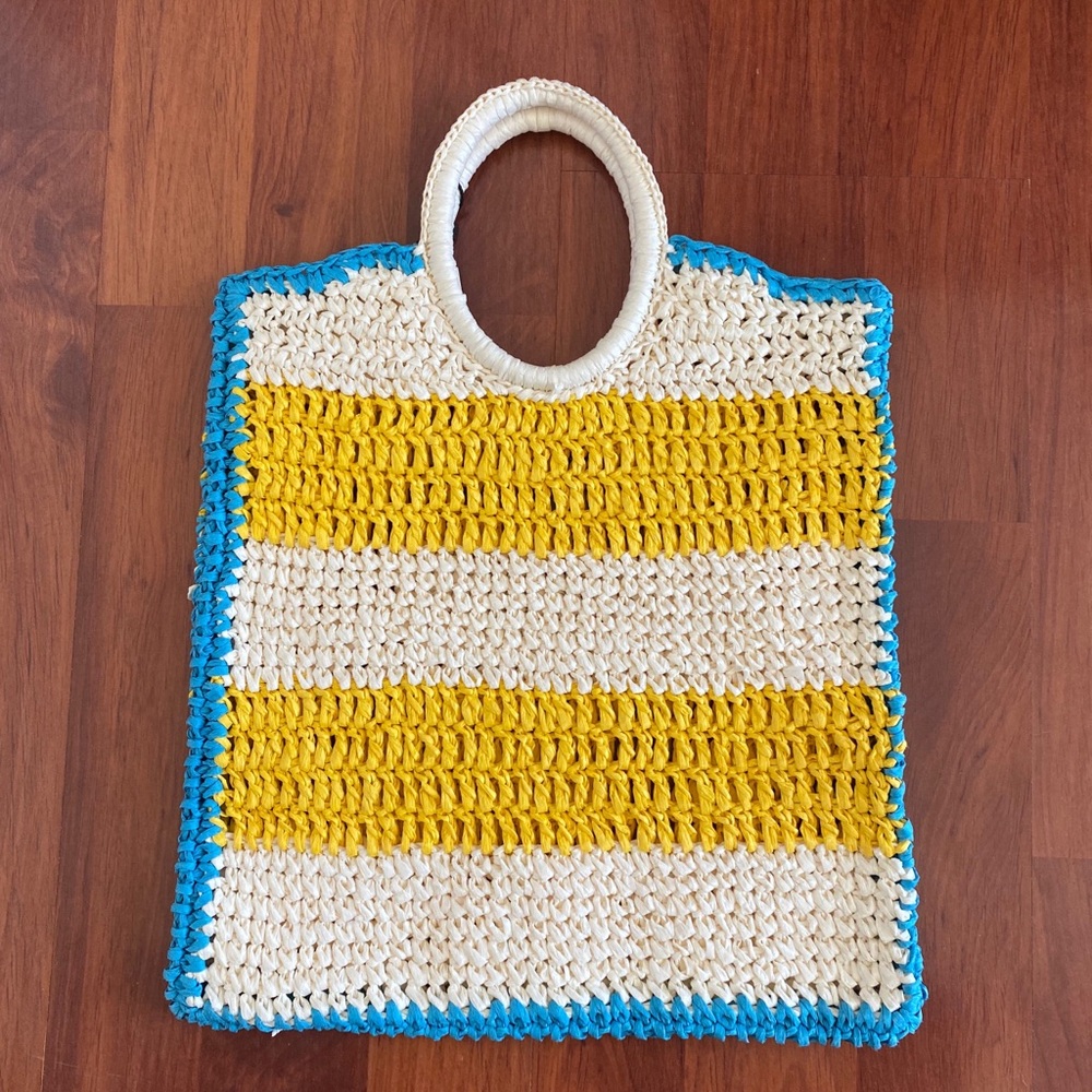 Zara rattan stripe Yellow and Cream Tote handbag